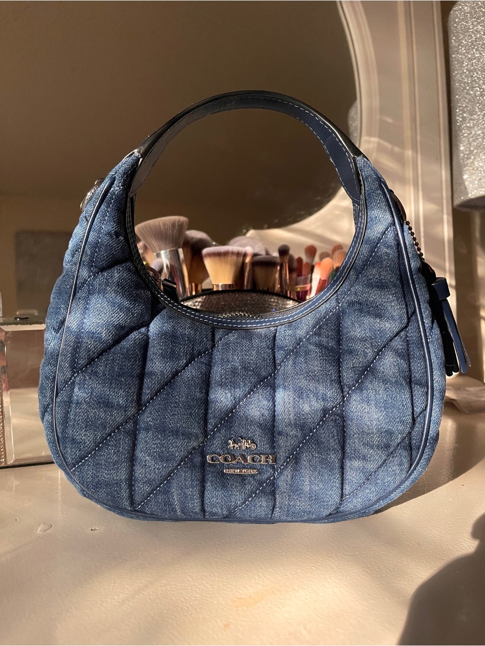 Coach Quilted Denim Shoulder Bag in Blue